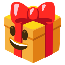 grinning face with big eyes and wrapped gift
