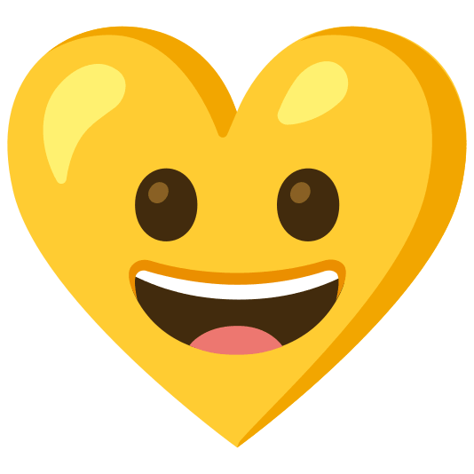 grinning face with big eyes and yellow heart
