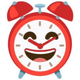 grinning face with smiling eyes and alarm clock