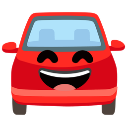 grinning face with smiling eyes and automobile