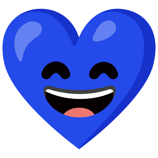grinning face with smiling eyes and blue heart