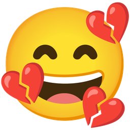 grinning face with smiling eyes and broken heart