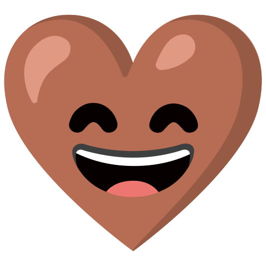 grinning face with smiling eyes and brown heart