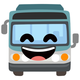 grinning face with smiling eyes and bus