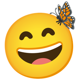 grinning face with smiling eyes and butterfly