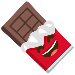 grinning face with smiling eyes and chocolate bar