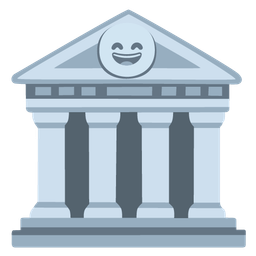 grinning face with smiling eyes and classical building