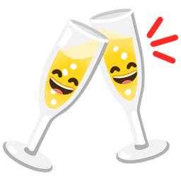 grinning face with smiling eyes and clinking glasses