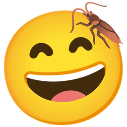 grinning face with smiling eyes and cockroach