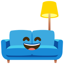 grinning face with smiling eyes and couch and lamp