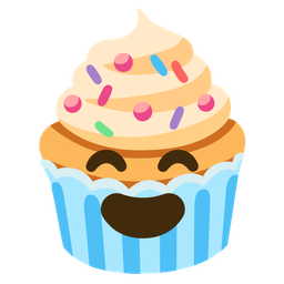 grinning face with smiling eyes and cupcake