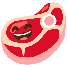 grinning face with smiling eyes and cut of meat