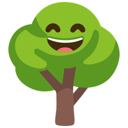 grinning face with smiling eyes and deciduous tree