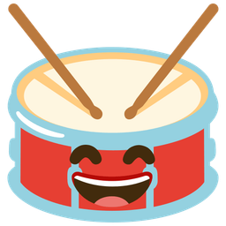 grinning face with smiling eyes and drum