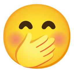 Grinning face with smiling eyes and Face with hand over mouth