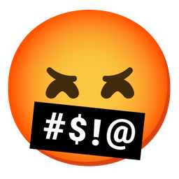 grinning face with smiling eyes and face with symbols on mouth