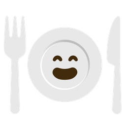 grinning face with smiling eyes and fork and knife with plate