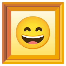 grinning face with smiling eyes and framed picture