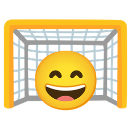 grinning face with smiling eyes and goal net