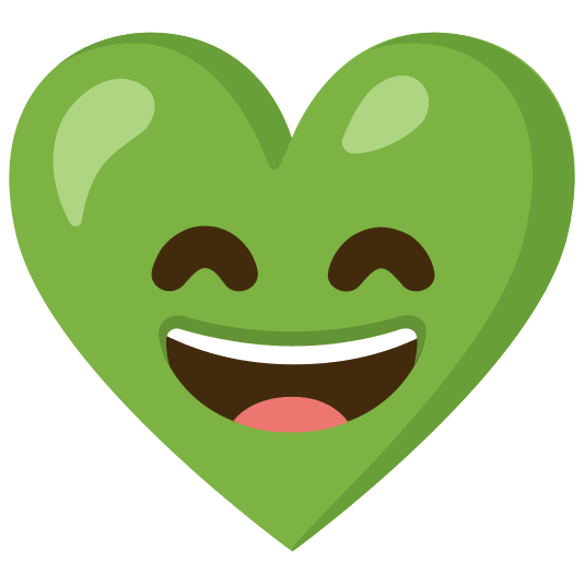 grinning face with smiling eyes and green heart
