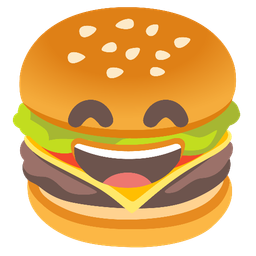 grinning face with smiling eyes and hamburger