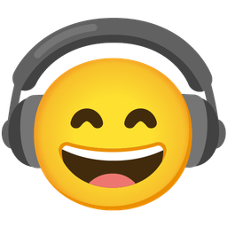 grinning face with smiling eyes and headphone