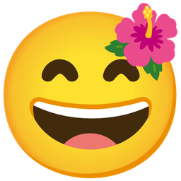 grinning face with smiling eyes and hibiscus