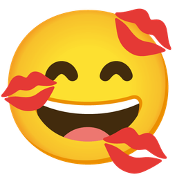 grinning face with smiling eyes and kiss mark