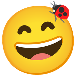 grinning face with smiling eyes and lady beetle