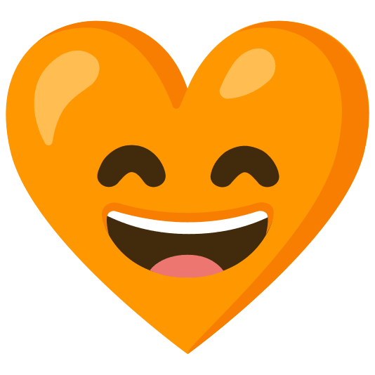 grinning face with smiling eyes and orange heart