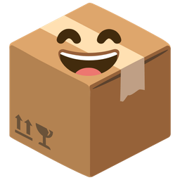 grinning face with smiling eyes and package