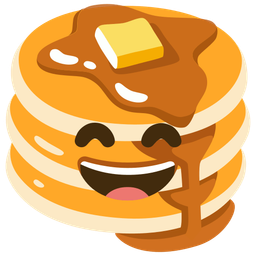 grinning face with smiling eyes and pancakes