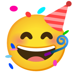 grinning face with smiling eyes and partying face