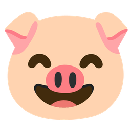 grinning face with smiling eyes and pig face