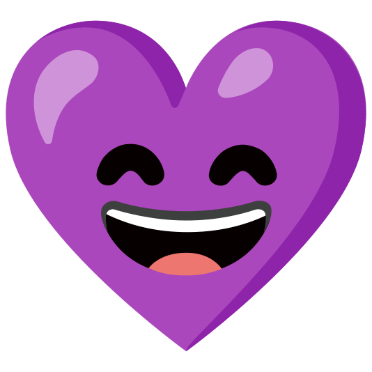 grinning face with smiling eyes and purple heart