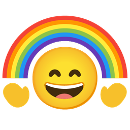 grinning face with smiling eyes and rainbow