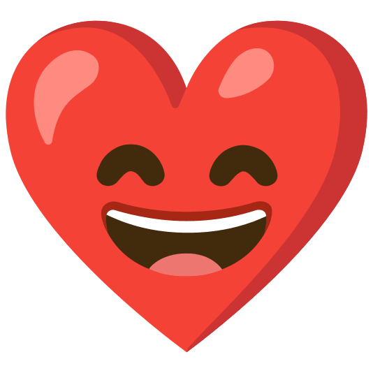 grinning face with smiling eyes and red heart