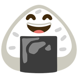 grinning face with smiling eyes and rice ball