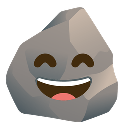 grinning face with smiling eyes and rock