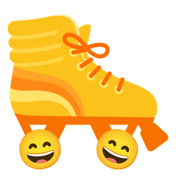 grinning face with smiling eyes and roller skate