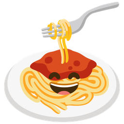 grinning face with smiling eyes and spaghetti