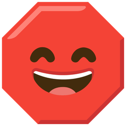 grinning face with smiling eyes and stop sign