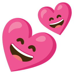 grinning face with smiling eyes and two hearts