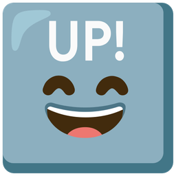 grinning face with smiling eyes and UP! button