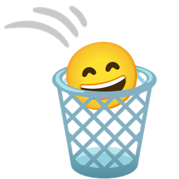 grinning face with smiling eyes and wastebasket