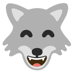 grinning face with smiling eyes and wolf