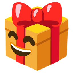 grinning face with smiling eyes and wrapped gift