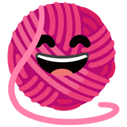 grinning face with smiling eyes and yarn