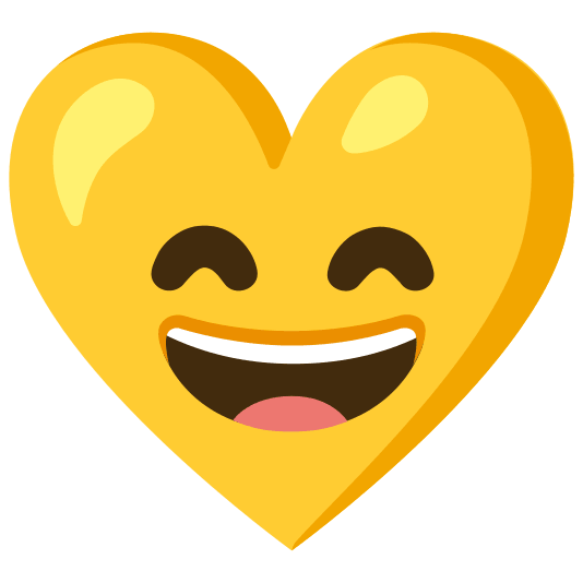 grinning face with smiling eyes and yellow heart