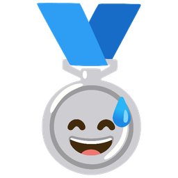 grinning face with sweat and 2nd place medal